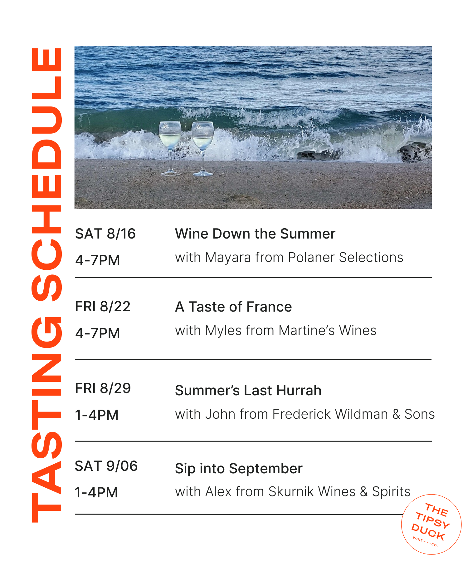 Tasting Schedule Through September 6th